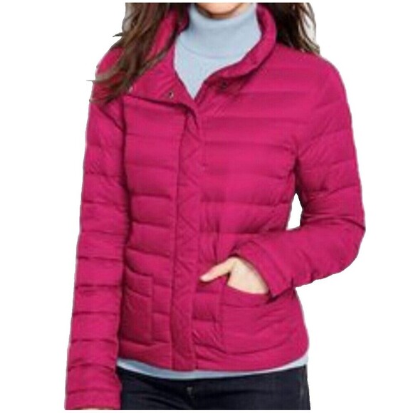 Lands' End Down Puffer Jacket Sz XS 2-4 Hot Pink Packable Cropped Pockets - Picture 2 of 12